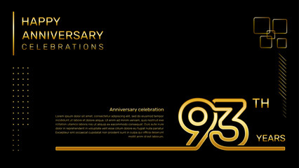 93 year anniversary template with gold color number and text, vector template