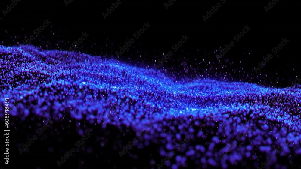 Poster animation of illuminated blue twist data connection waves on black background