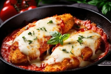 Chicken Parmigiana Macro Photography Illustration. Generative AI