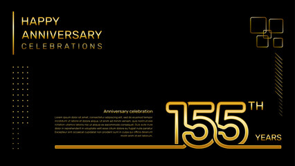 155 year anniversary template with gold color number and text, vector template