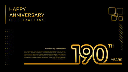 190 year anniversary template with gold color number and text, vector template