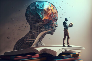 Human desire for knowledge, Head full of knowledge, Educational concept, created with Generative AI