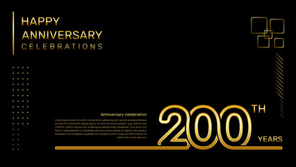 200 year anniversary template with gold color number and text, vector template - obrazy, fototapety, plakaty