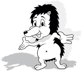 Drawing of a Standing Cute Hedgehog with Open Arms