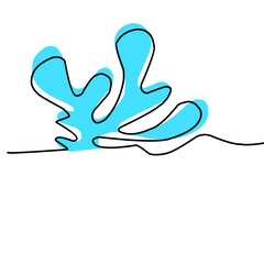 Single one line drawing blue water splash and drops isolated on white background