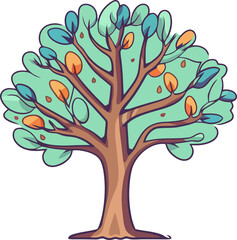 Cute Tree Illustration, Pastel Colorful Charm