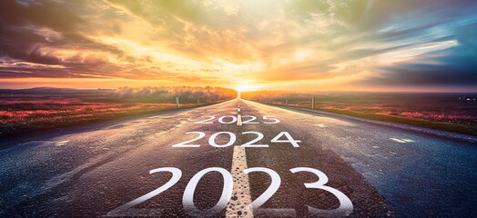 Happy new year 2024 concept and productive idea future vision concept, Generative AI - obrazy, fototapety, plakaty