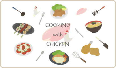 鶏肉料理のイラストセット