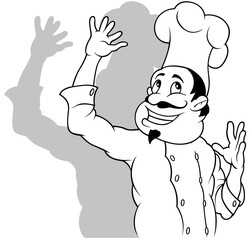 Drawing of a Cheerful Chef Gesturing with his Hands