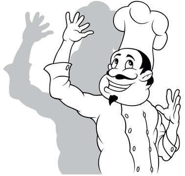 Drawing of a Cheerful Chef Gesturing with his Hands