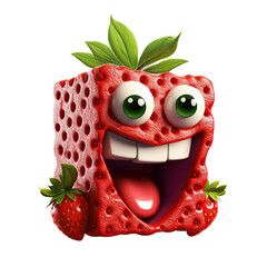 funny smiling animated strawberry characteron on a transparent background. Generative AI