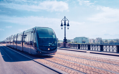 Fototapeta na wymiar Tram in Bordeaux city- France, Nouvelle Aquitaine, Gironde