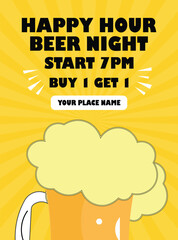 Beer night happy hour party flyer poster social media post template design