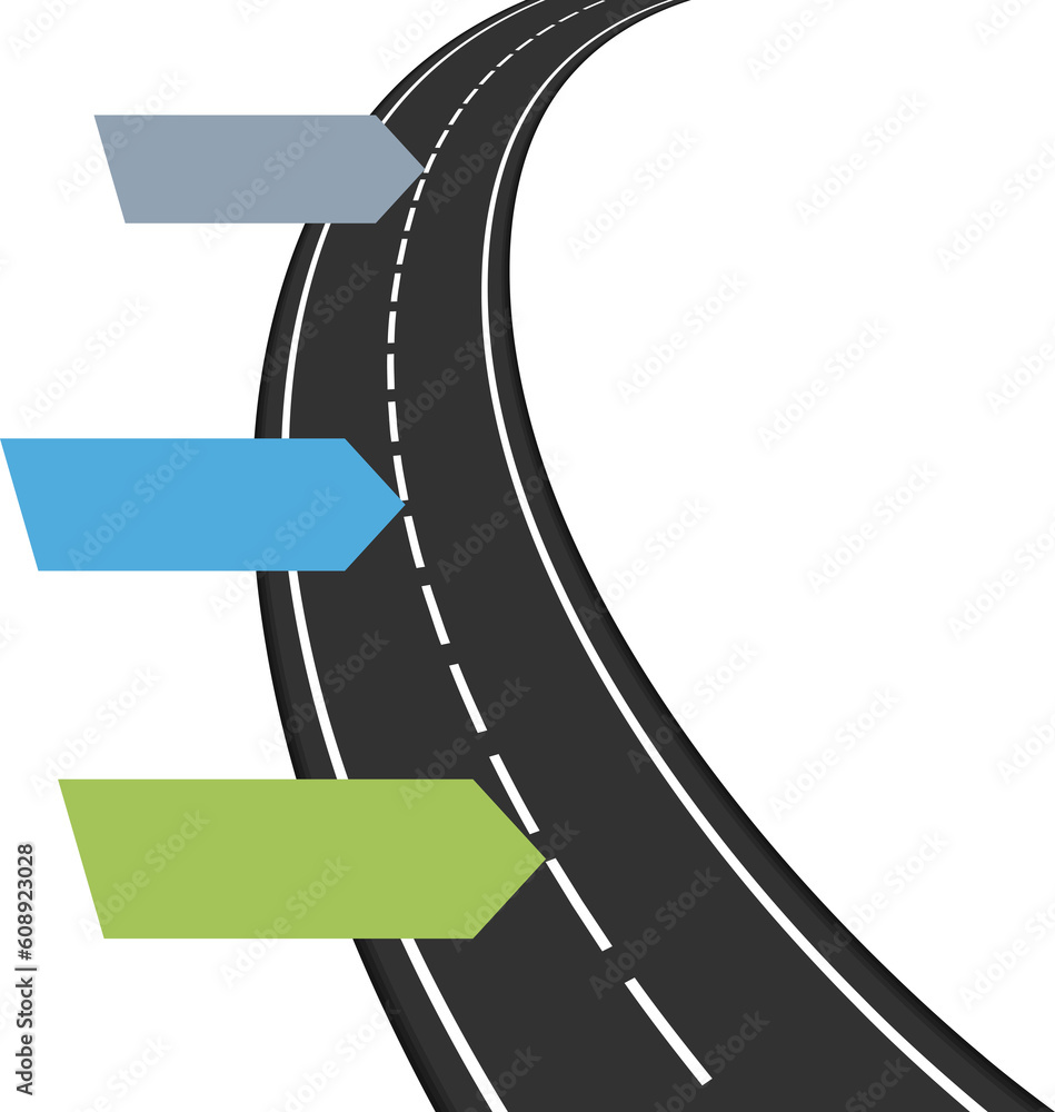 Poster road infographics template with three elements with place for your text