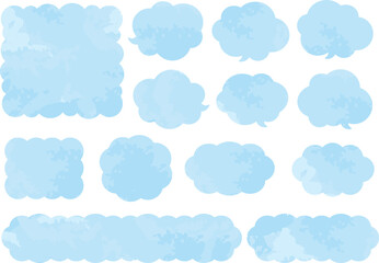 水彩風やさしい雲の吹き出しセットまとめ