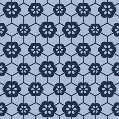 Japanese Hexagon Net Flower Vector Seamless Pattern