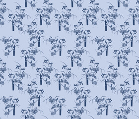 Japanese Swirl Leaf Bouquet Jar Vector Seamless Pattern