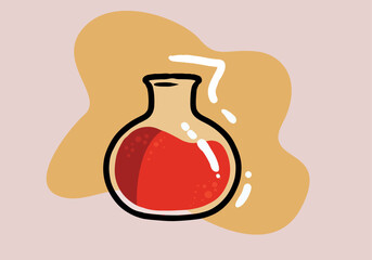 Red flask liquid icon. Chemical laboratory research. Vector illustration.Hand drawn laboratory science equipment.