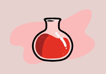 Red flask liquid icon. Chemical laboratory research. Vector illustration.Hand drawn laboratory science equipment.