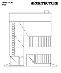 Bosquejo lineal de edificio moderno sobre fondo blanco, vector de edificio cuadrado lineal estilo bauhaus, ilustración  minimalista para pared, folletos, libros, cuadros