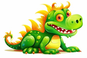 Fototapeta premium cute green dragon Isolated on white background. Funny cartoon baby dragon with cute eyes and smile. Greeting card. Chinese new year. The year of dragon. Chinese culture and traditions