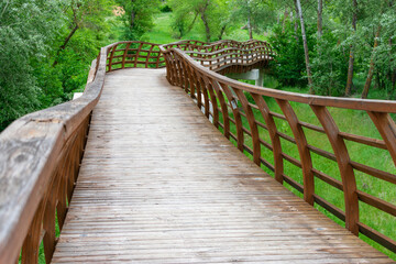 Fototapeta na wymiar wooden bridge curve between trees