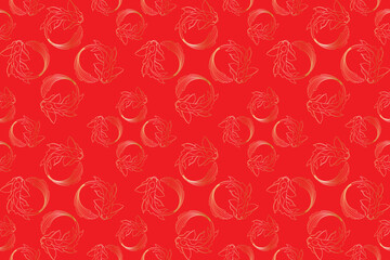 Illustration of Gold koi fish on red background.