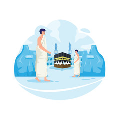 Islamic Pilgrimage with Muslims doing Sa'i means walking between hills of Safa and Marwah