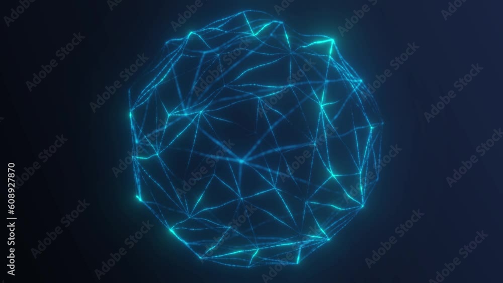 Poster hexagonal sphere of energy in movement composed by particles. abstract technology background with br