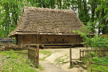 Ukrainian village of the 18th century. Authentic buildings. Ukrainian houses.