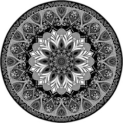 Mehndi Henna Drawing Circular Mandala pattern for tattoo, decoration premium product poster or painting. Decorative ornament in ethnic oriental style. Outline doodle hand draw illustration.