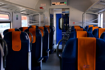 Train wagon interior empty InterCity inside in Poland
