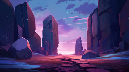 Stone ruins, space, stars, game background illustration