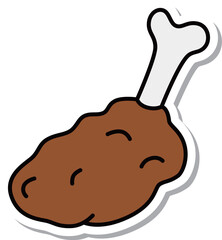 ステッカー風食べ物アイコン　骨つきチキン