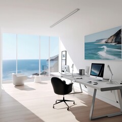 Fototapeta na wymiar Modern Office Space Showcasing Minimalist Design. Generative AI