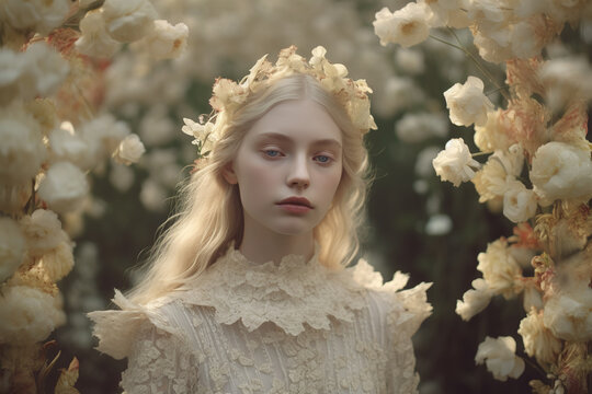 Fototapeta portrait of a girl in a wreath of flowers