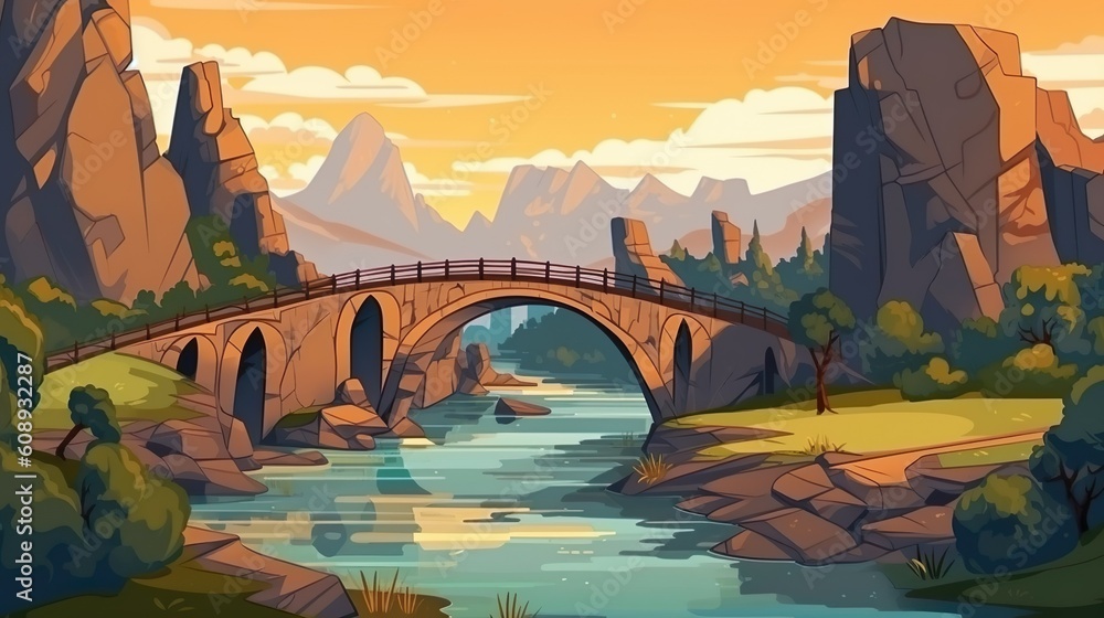 Poster background gorge. depiction of a gorge and a bridge in a banner design, featuring an abstract backgr