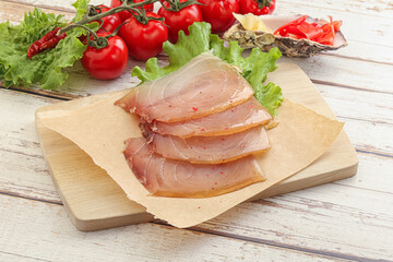 Sliced salted marlin fish carpaccio