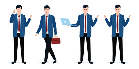 set of office workers making phone calls, carrying briefcases, and carrying laptops. Vector illustration