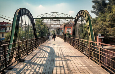 pedestrian bridge in varanasi on the outskirts of the chitwan tourist area