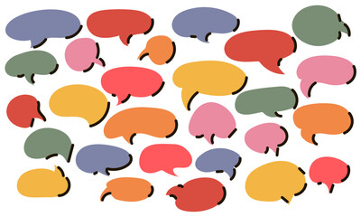 A set of speech bubbles of different colors and shapes with a black glare. A set of balloons for inscriptions. A set of flat lamps in the style of dialogue, conversation, used in cartoons and comics
