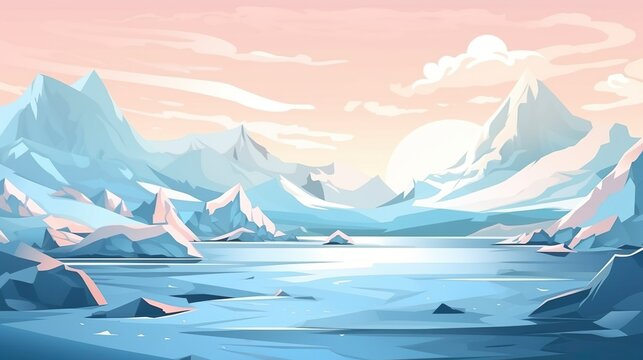 Abstract background glaciers. An enchanting banner design with an abstract background, adorned by a meticulously designed  illustration that evokes the majesty of glaciers. Generative AI.
