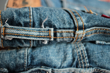 Jeans background, denim with seam of fashion design
