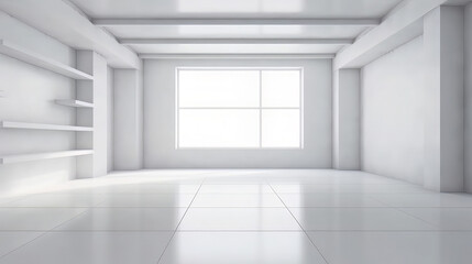 Abstract white studio background for product presentation. Empty room with shadows of window. Display product with blurred backdrop