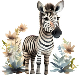 Fototapeta na wymiar zebra nature watercolor clipart two dimensional neutral colors for children