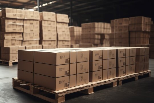 Boxes palettes warehouse wood. Generate Ai