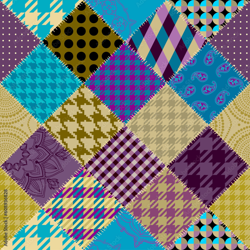 Poster Textille patchwork pattern. Seamless Vector image.