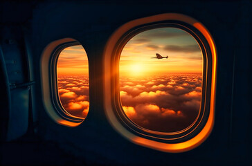 unset over clouds from an airplane