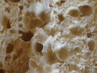 close up of the inside of a ciabatta roll