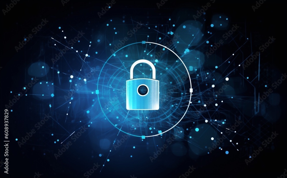 Poster cyber network information technology lock digital cyberspace security system protection. generative 